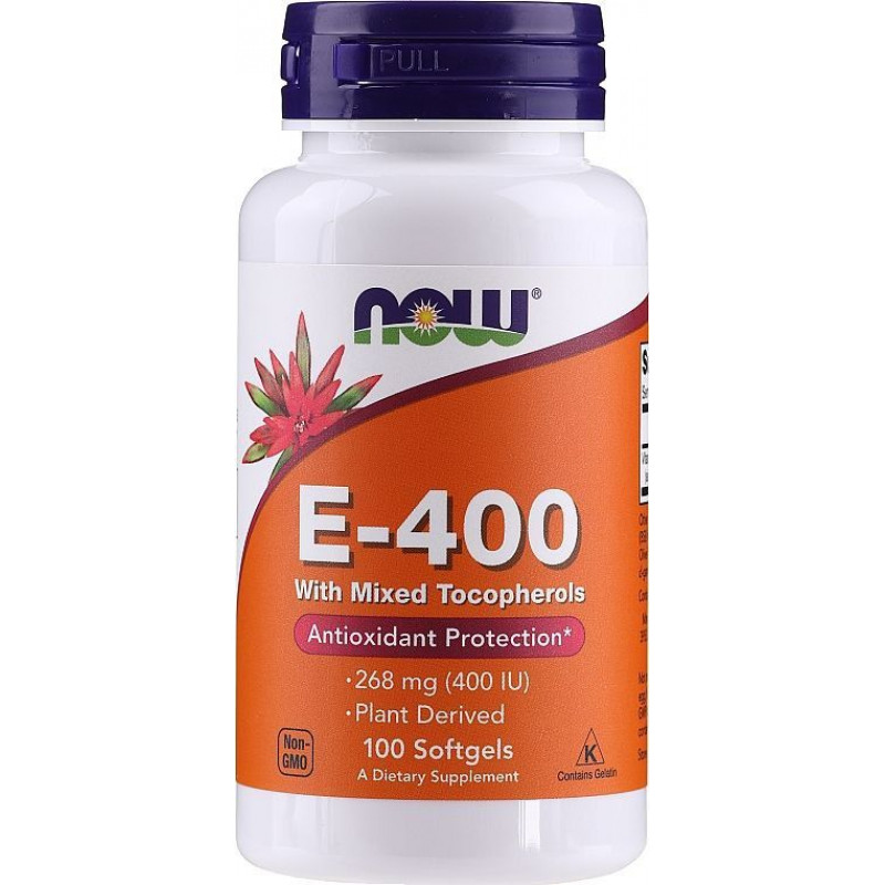 Вітамін Е, E-400, Now Foods, зі змішаними токоферолами, 268 мг (400 МО), 100 гелевих капсул