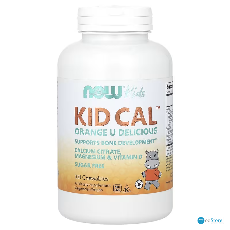 Кальцій для дітей, Kid Cal, Now Foods, підтримка розвитку кісток, зі смаком апельсина, 100 жувальних таблеток