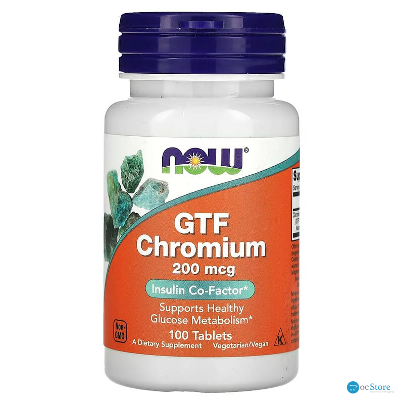 Хром, GTF Chromium, Now Foods, 200 мкг, 100 таблеток