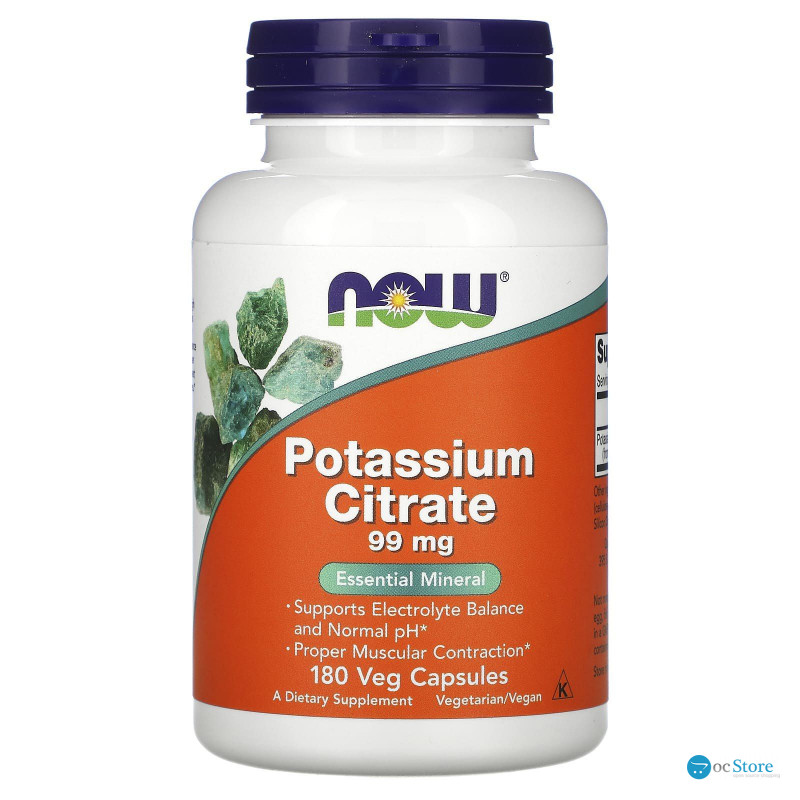 Калій цитрат, Potassium Citrate, Now Foods, 99 мг, 180 вегетаріанських капсул