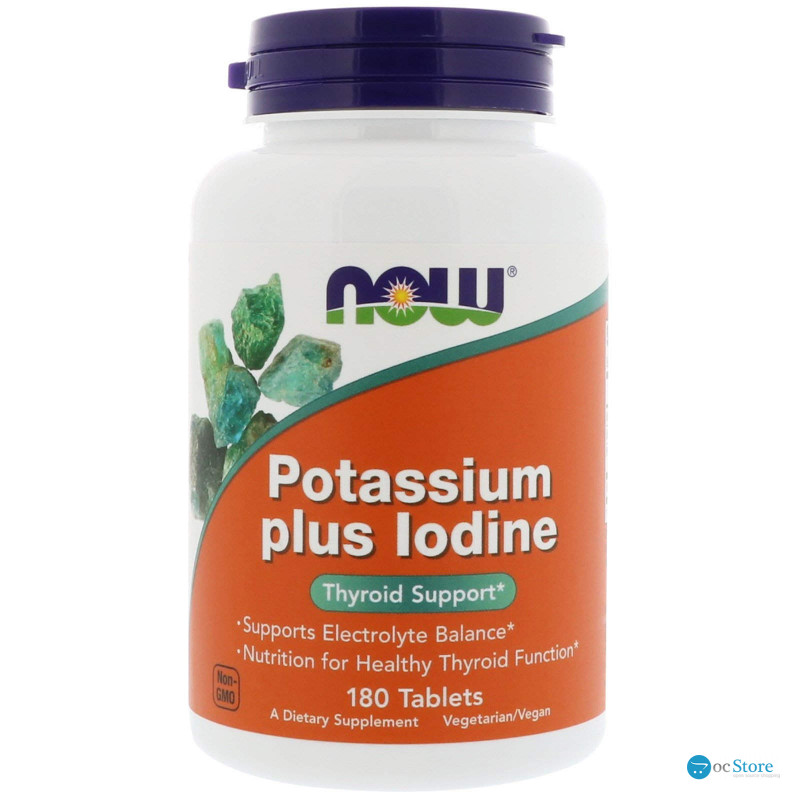 Йодид калію, Potassium Plus Iodine, Now Foods, 180 таблеток
