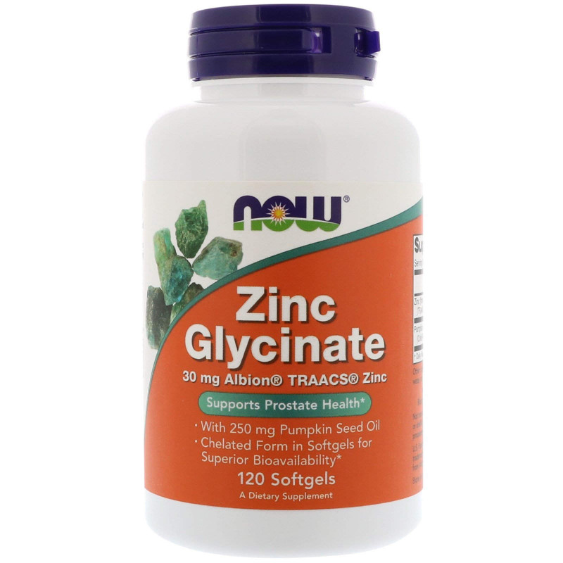 Гліцинат цинку, Zinc Glycinate, Now Foods, 120 гелевих капсул
