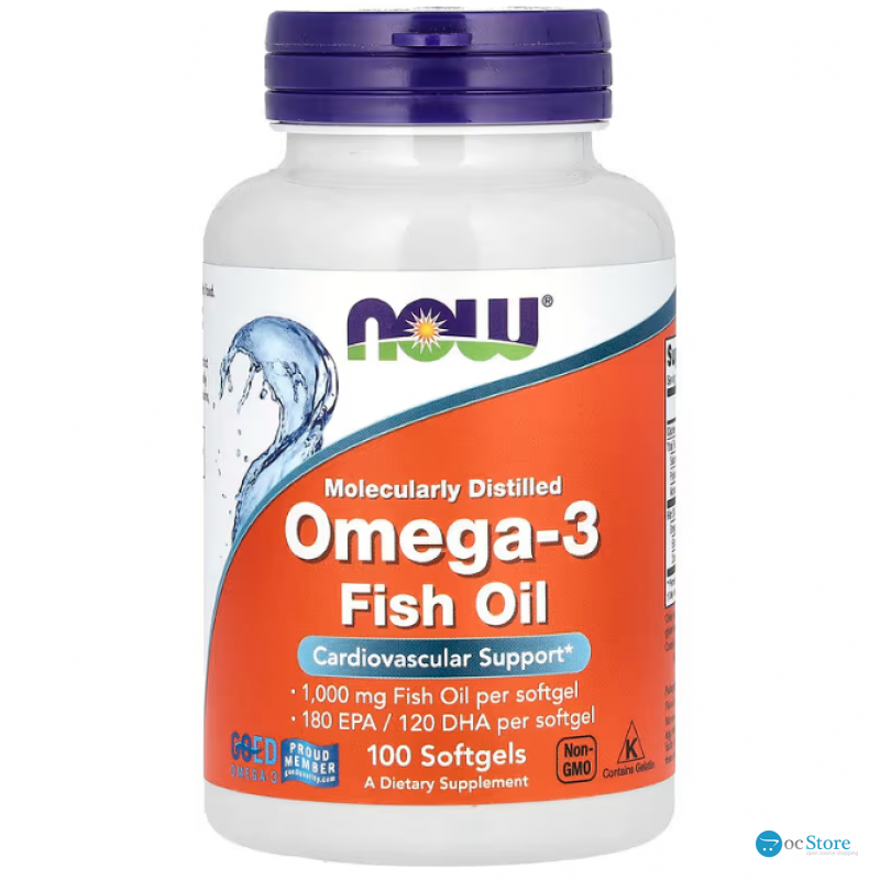 Омега-3, Omega-3, Now Foods, 180 ЕПК/ 120 ДГК, 100 гелевих капсул