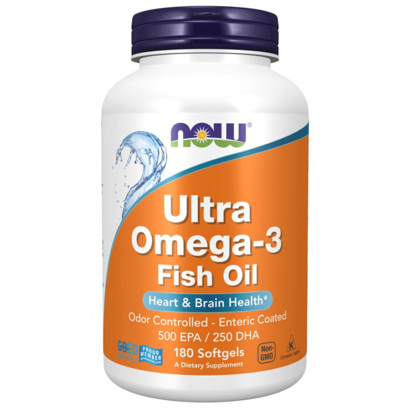 Супер омега 3, Ultra Omega-3, Now Foods, 500 EPA / 250 DHA, 180 капсул з кишковорозчинною оболонкою