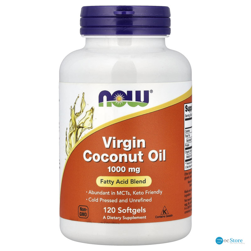 Кокосова олія, Coconut Oil, Now Foods, першого віджиму, 1000 мг, 120 гелевих капсул