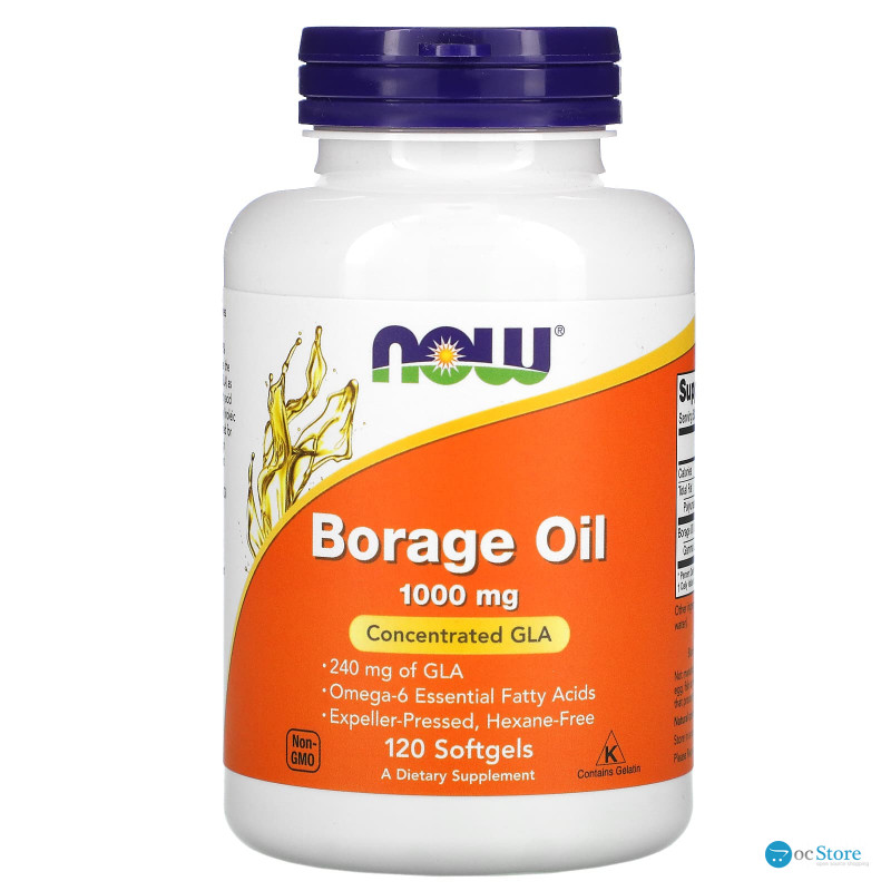 Масло огірочника (Borage Oil), Now Foods, концентрація ГЛК, 1000 мг, 120 гелевих капсул