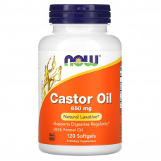 Касторове масло, Castor Oil, NOW Foods, 650 мг, 120 гелевих  капсул