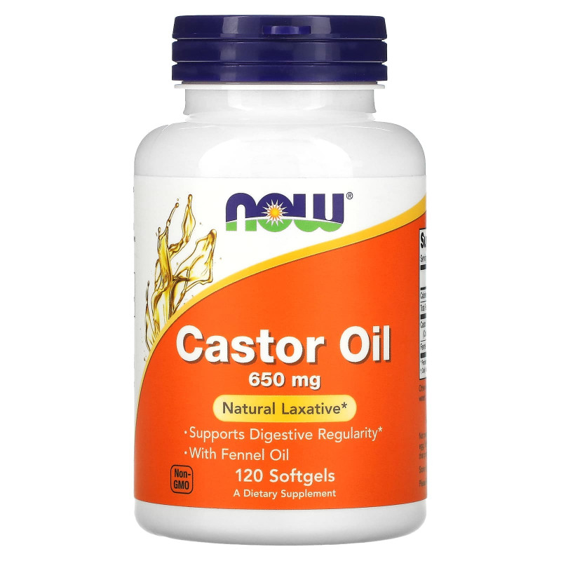 Касторове масло, Castor Oil, NOW Foods, 650 мг, 120 гелевих  капсул