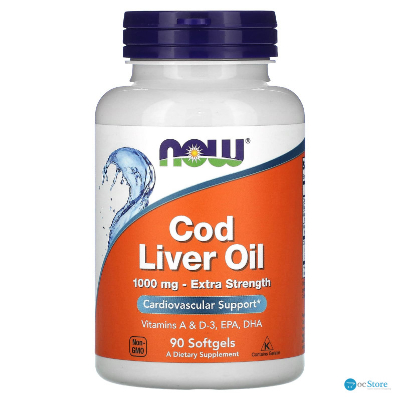 Риб'ячий жир з печінки тріски, Cod Liver Oil, Now Foods, 1000 мг, 90 гелевих капсул