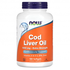 Риб'ячий жир з печінки тріски, Cod Liver Oil, Now Foods, 1000 мг, 180 гелевих капсул