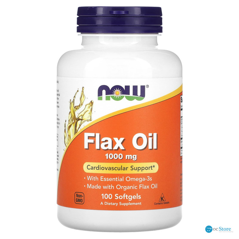 Льняна олія, Flax Oil, NOW Foods, органік, незамінні жирні кислоти Омега-3, 1000 мг, 100 гелевих капсул
