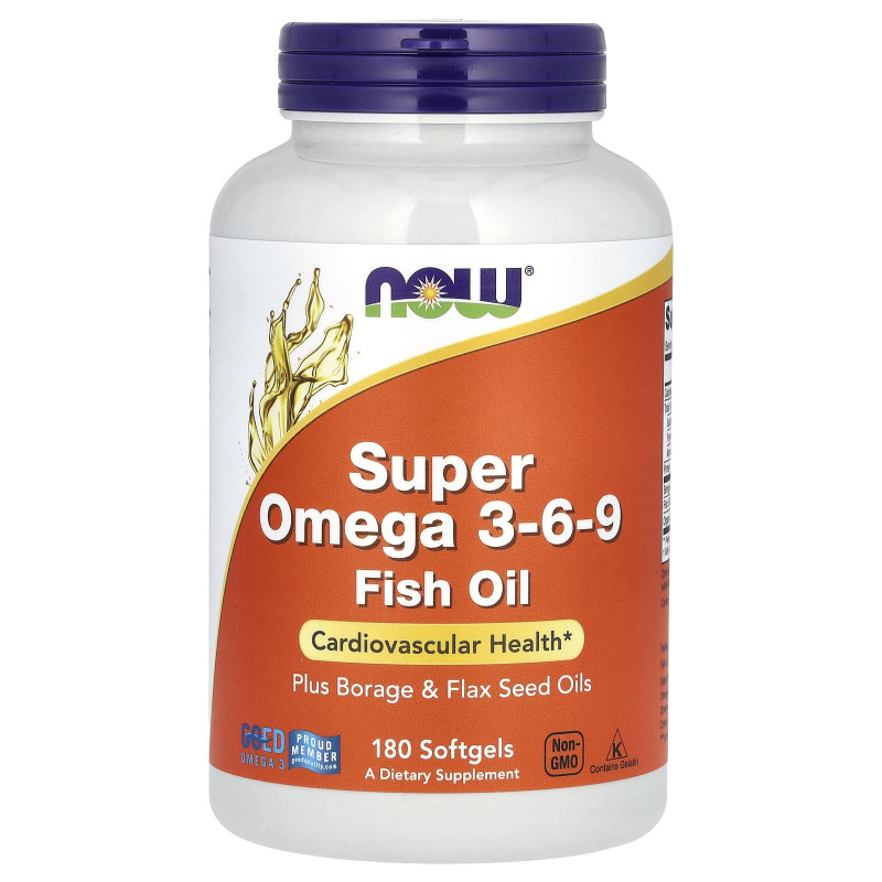 Супер омега 3-6-9, Super Omega 3-6-9,  Now Foods, 1200 мг, 180 гелевих капсул