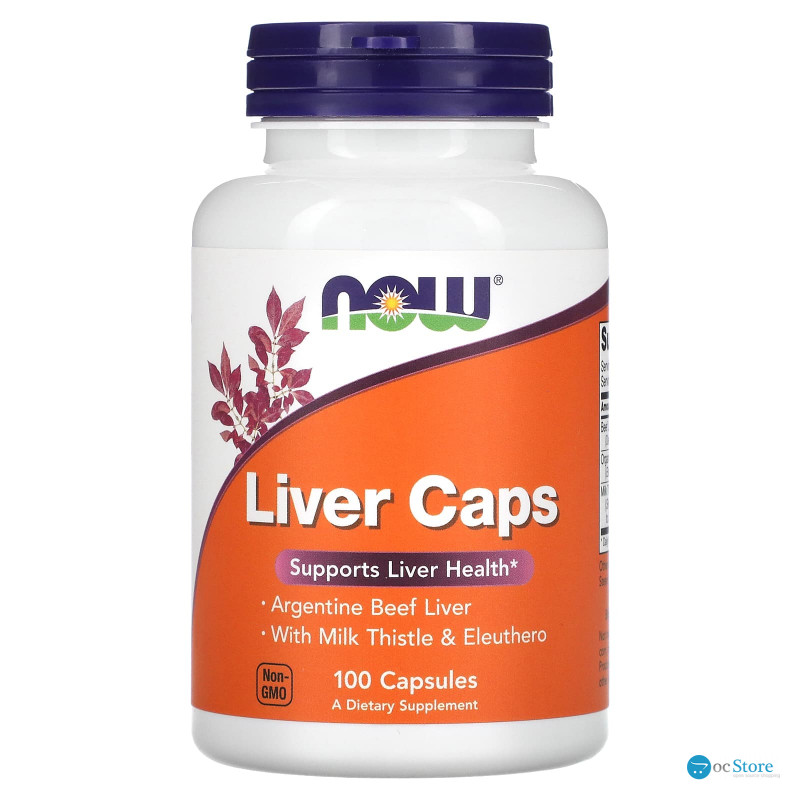 Підтримка печінки, Liver Caps, NOW Foods, з порошком яловичої печінки, 100 капсул