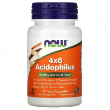 Пробіотики, 4x6 Acidophilus, Now Foods, 60 рослинних капсул