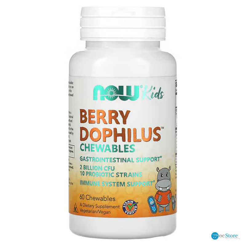 Пробіотики для дітей, Berry Dophilus, Now Foods, смак ягід, 2 млрд КУО, 60 жувальних таблеток