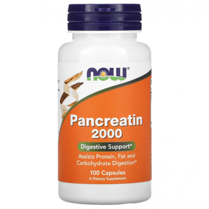 Панкреатин, Pancreatin 2000, Now Foods, 200 мг, 100 капсул
