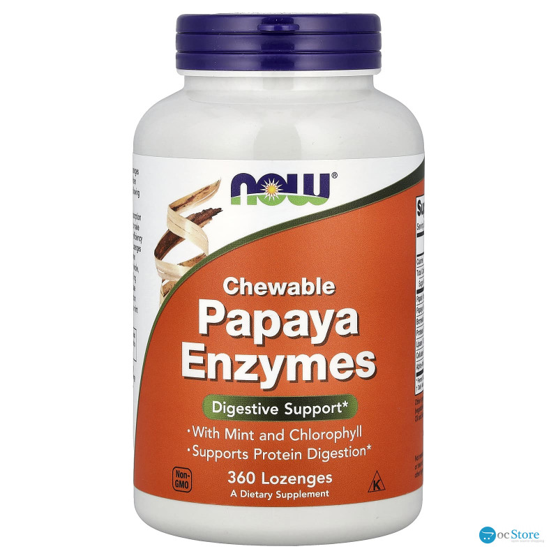 Папаїн, Papaya Enzymes, NOW Foods, жувальні ферменти, 360 льодяників