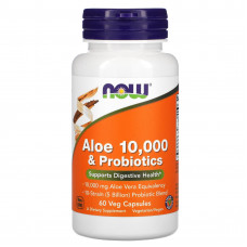 Алое вера 10000 і пробіотики, Aloe & Probiotics, Now Foods, 60 вегетатаріанських капсул