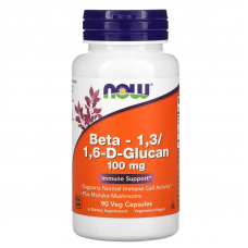 Бета глюкан, Beta-1,3 / 1,6-D-Glucan, Now Foods, 100 мг, 90 вегетаріанських капсул