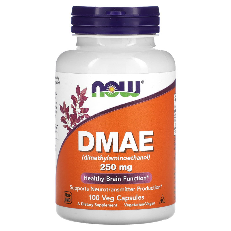 Диметиламіноетанол, DMAE, NOW Foods, 250 мг, 100 вегетаріанських капсул