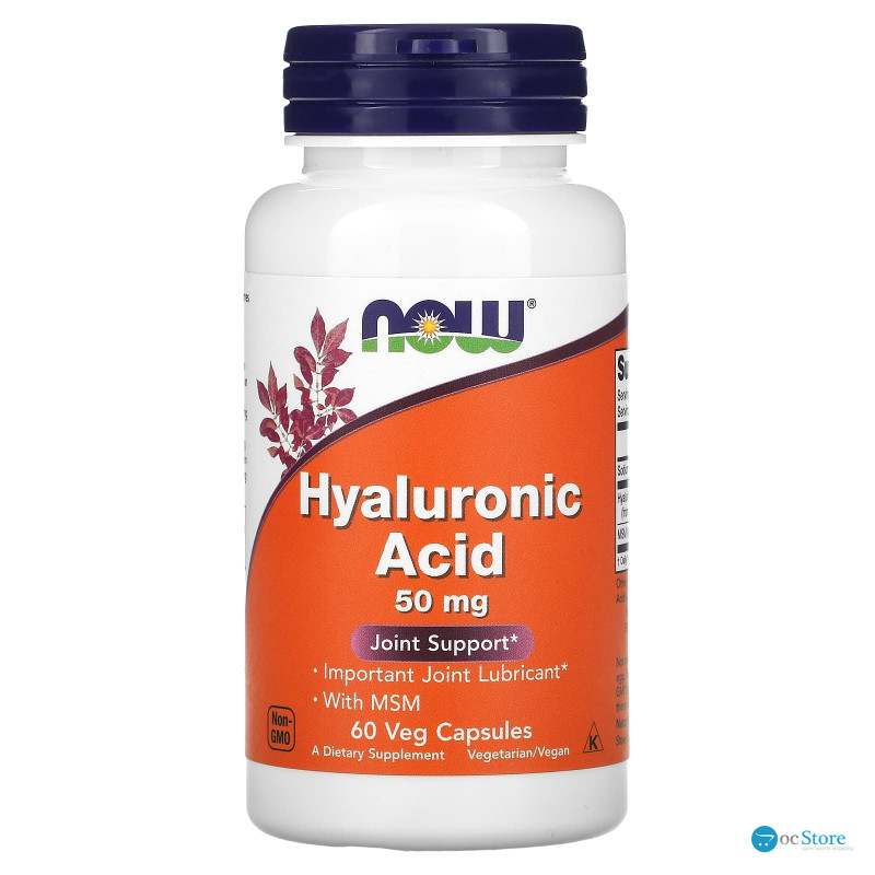 Гіалуронова кислота та МСМ, Hyaluronic Acid, NOW Foods, 50 мг, 60 рослинних капсул
