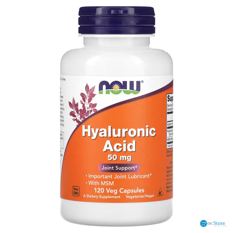 Гіалуронова кислота з МСМ, Hyaluronic Acid With MSM, Now Foods, 50 мг, 120 вегетаріанських капсул.