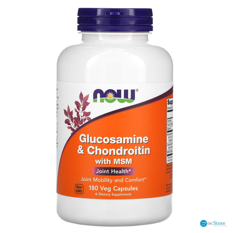Глюкозамін та хондроїтин з MСM, Glucosamine & Chondroitin with MSM, NOW Foods, 180 рослинних капсул