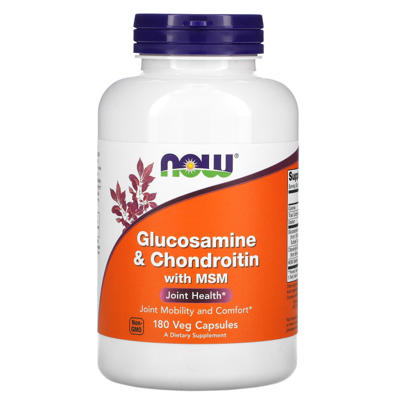 Глюкозамін та хондроїтин з MСM, Glucosamine & Chondroitin with MSM, NOW Foods, 180 рослинних капсул
