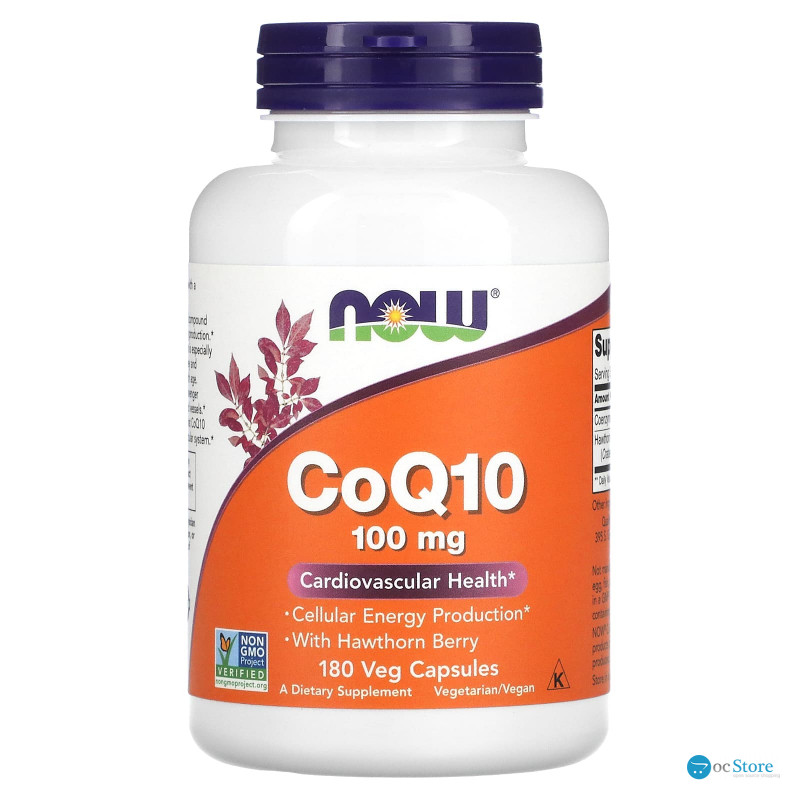 Коензим Q10 (CoQ10), Now Foods, з ягодами глоду, 100 мг, 180 вегетаріанських капсул