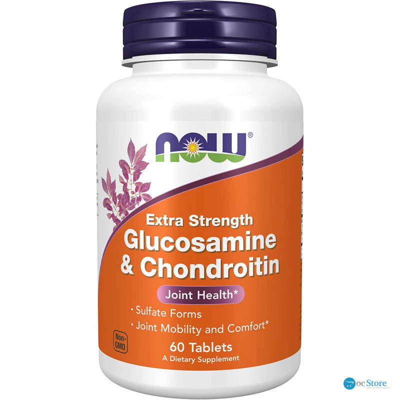Глюкозамін та хондроїтин, Glucosamine & Chondroitin, Now Foods, екстра сила, 60 таблеток
