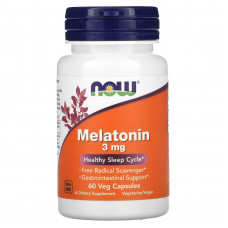 Мелатонін, Melatonin, Now Foods, 3 мг, 60 вегетаріанських капсул