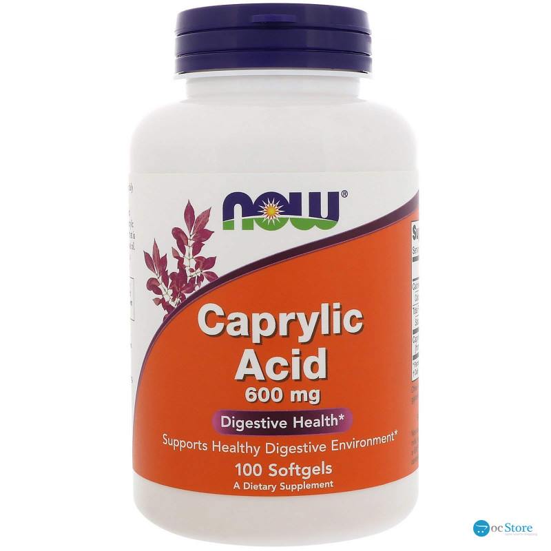 Каприлова кислота, Caprylic Acid, Now Foods, 600 мг, 100 гелевих капсул