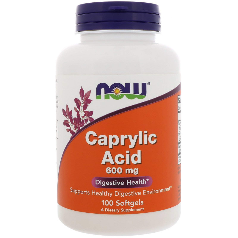 Каприлова кислота, Caprylic Acid, Now Foods, 600 мг, 100 гелевих капсул