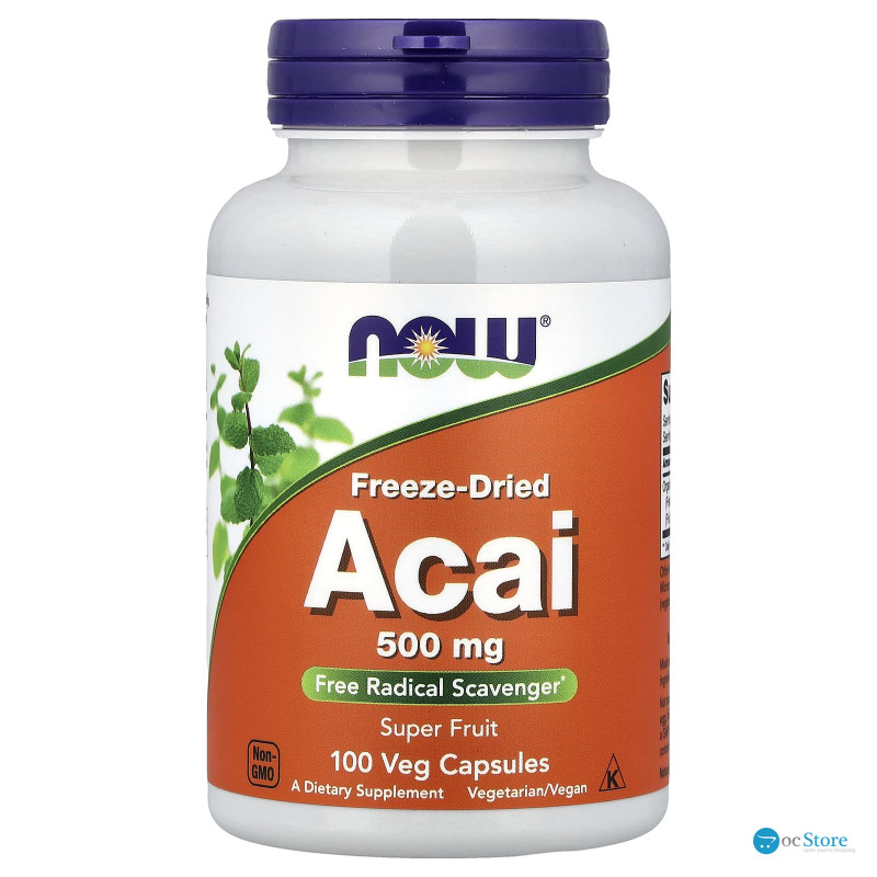 Асаї, Acai, Now Foods, ліофілізовані ягоди, 500 мг, 100 вегетаріанських капсул