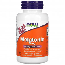 Мелатонін, Melatonin, Now Foods, 5 мг, 180 вегетаріанських капсул