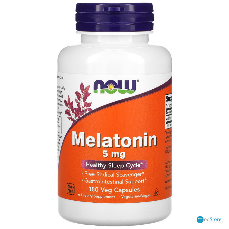 Мелатонін, Melatonin, Now Foods, 5 мг, 180 вегетаріанських капсул