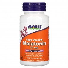Мелатонін, Melatonin, NOW Foods, додаткова сила, 10 мг, 100 вегетаріанських капсул