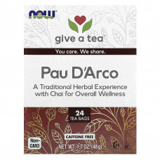 По д'арко, Pau D'Arco, Now Foods, Real Tea, без кофеїну, 24 чайних пакетика, 48 г