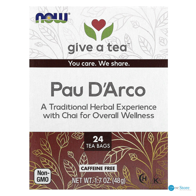 По д'арко, Pau D'Arco, Now Foods, Real Tea, без кофеїну, 24 чайних пакетика, 48 г