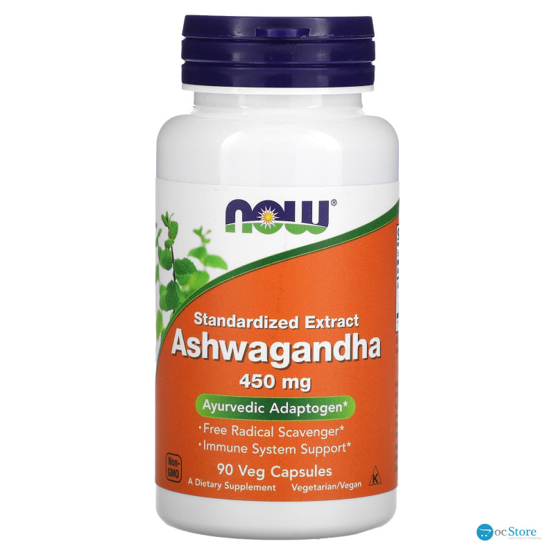 Ашваганда, Ashwagandha, Now Foods, стандартизований екстракт, 450 мг, 90 вегетаріанських капсул