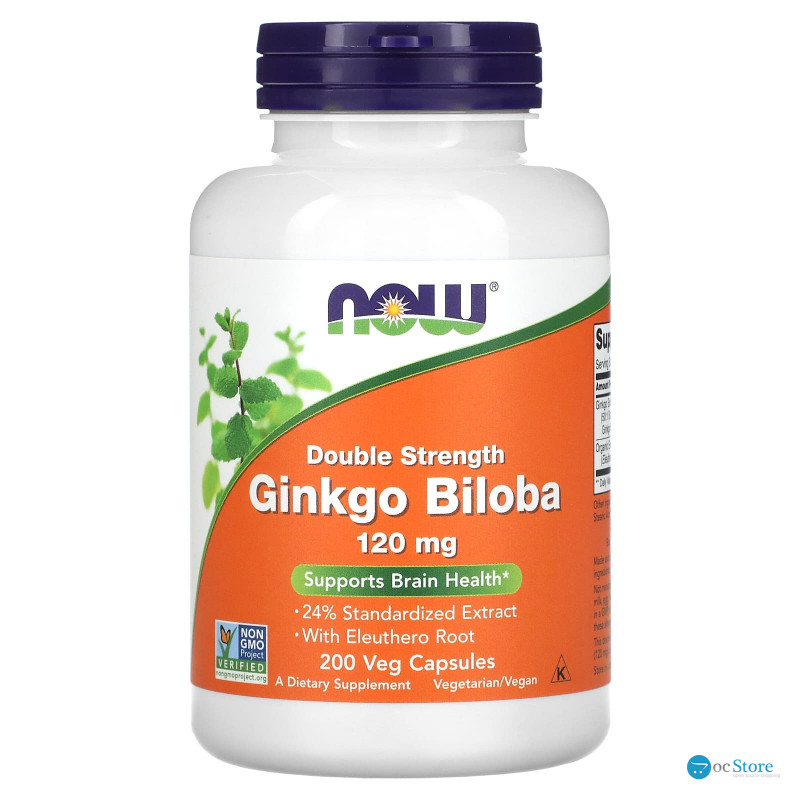 Гінкго білоба, Ginkgo Biloba, Now Foods, подвійна сила, 120 мг, 200 вегетаріанських капсул