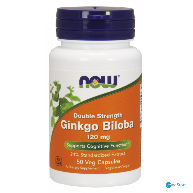Гінкго білоба, Ginkgo Biloba, Now Foods, подвійна сила, 120 мг, 50 вегетаріанських капсул