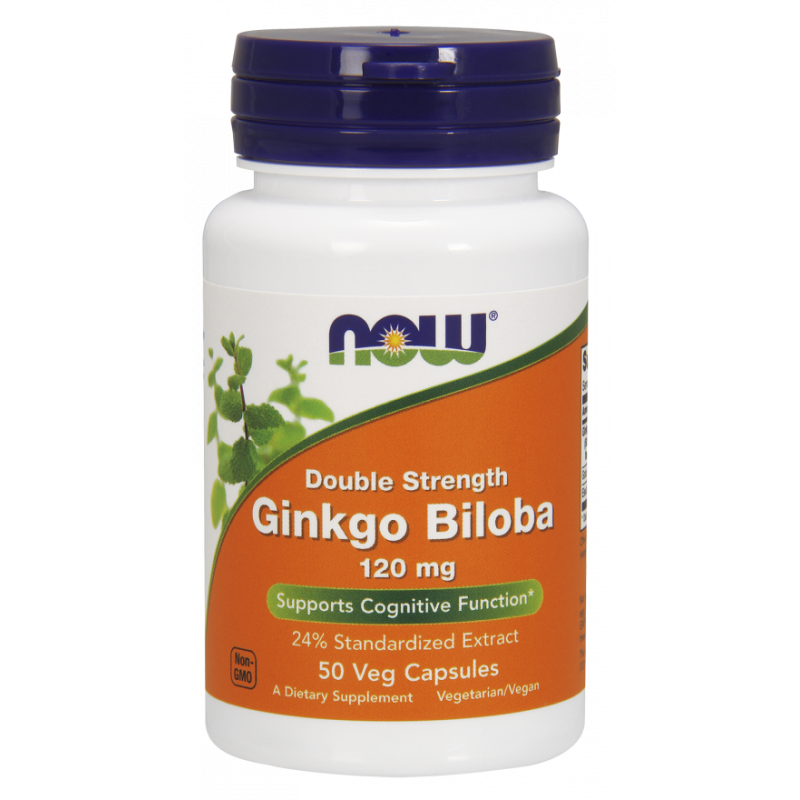 Гінкго білоба, Ginkgo Biloba, Now Foods, подвійна сила, 120 мг, 50 вегетаріанських капсул