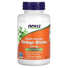 Гінкго білоба, Ginkgo Biloba, Now Foods, подвійна сила, 120 мг, 100 вегетаріанських капсул