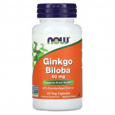 Гінкго білоба, Ginkgo Biloba, NOW Foods, 60 мг, 60 вегетаріанських капсул