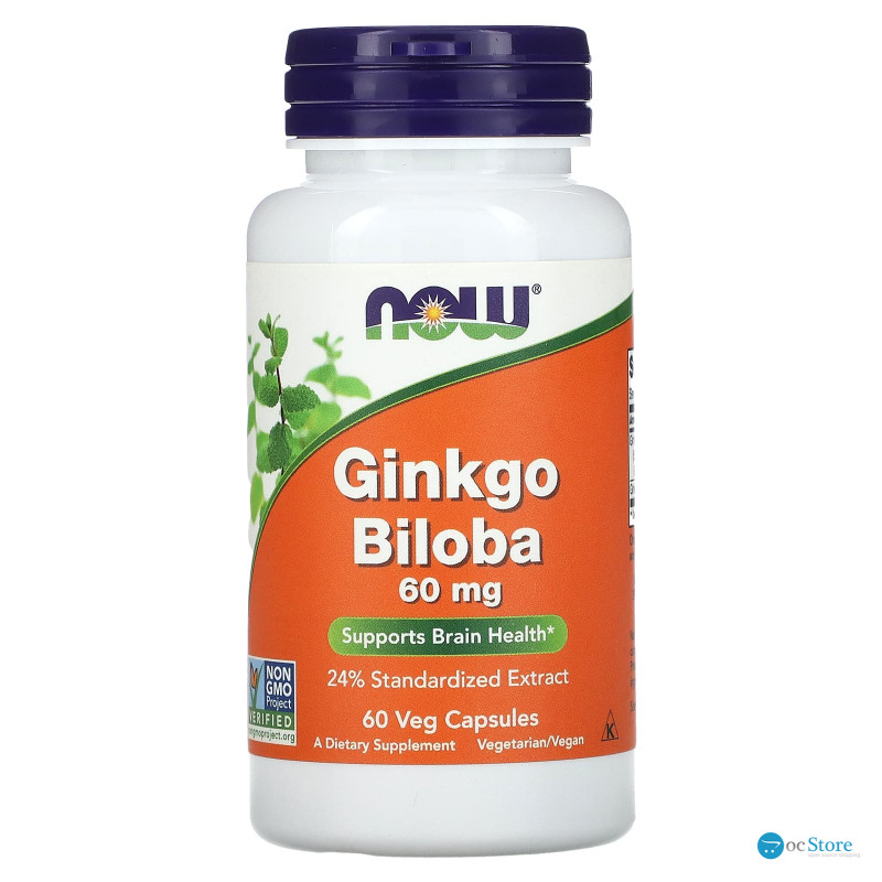 Гінкго білоба, Ginkgo Biloba, NOW Foods, 60 мг, 60 вегетаріанських капсул