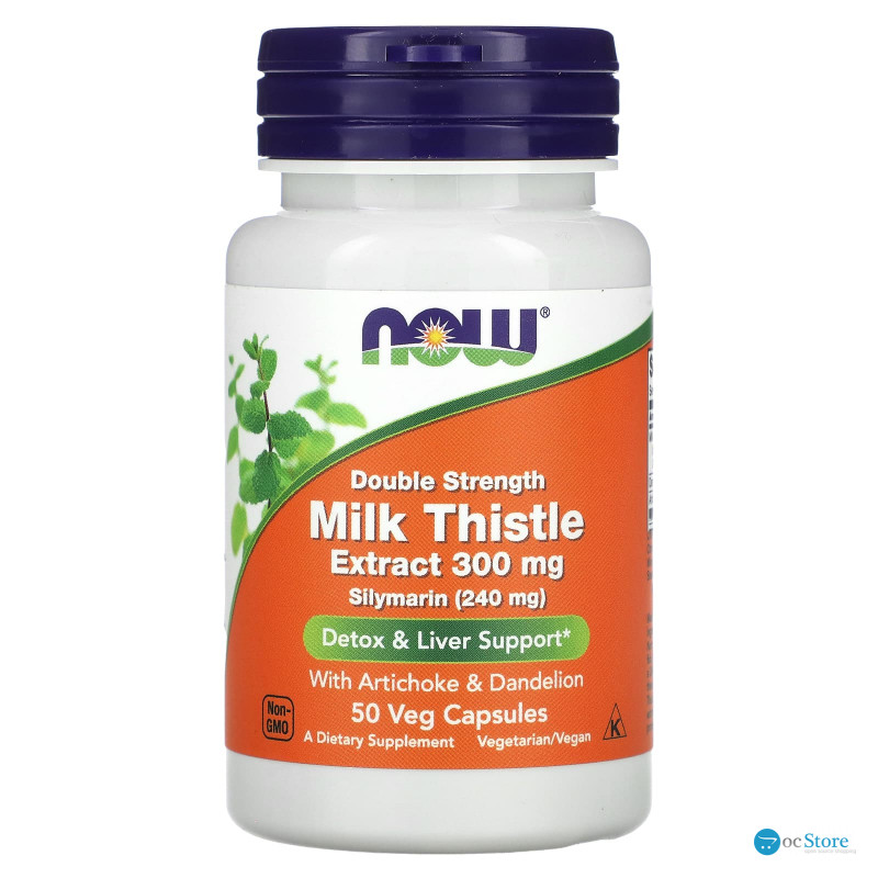 Розторопша, Milk Thistle, Now Foods, екстракт, подвійна сила, 300 мг, 50 вегетаріанських капсул