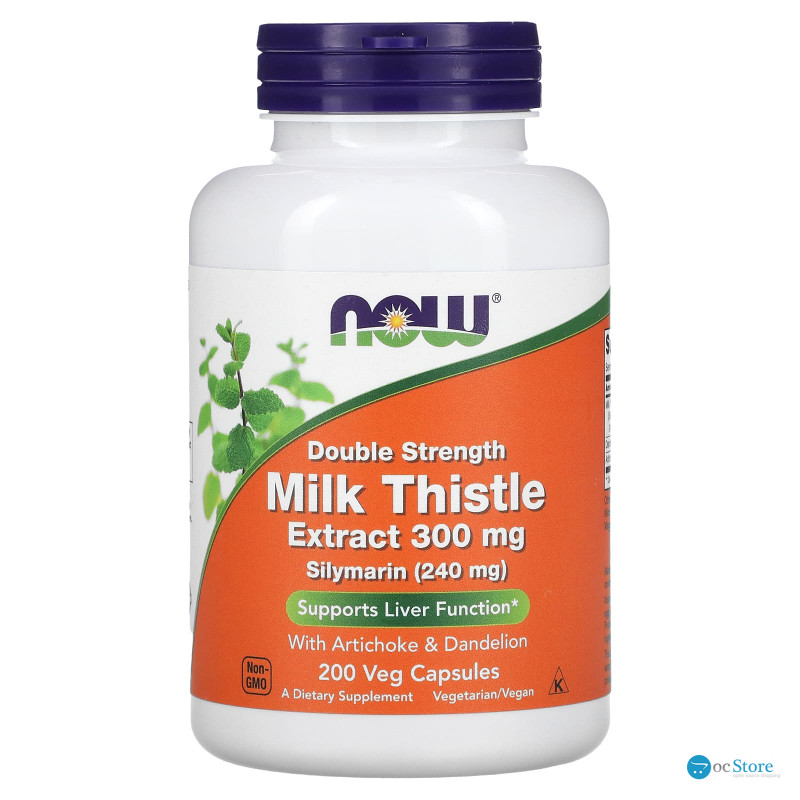Розторопша, силімарин, Milk Thistle, Now Foods, екстракт, подвійна сила, 300 мг, 200 вегетаріанських капсул