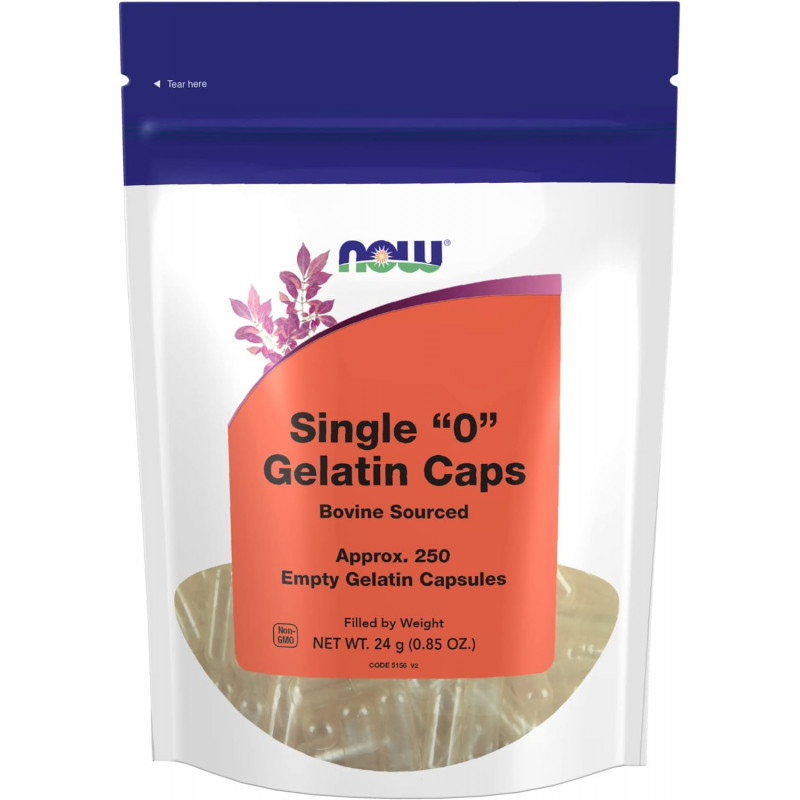 Порожні капсули "0", Single "0" Gelatin Caps, Now Foods, 250 порожніх желатинових капсул (24 г)