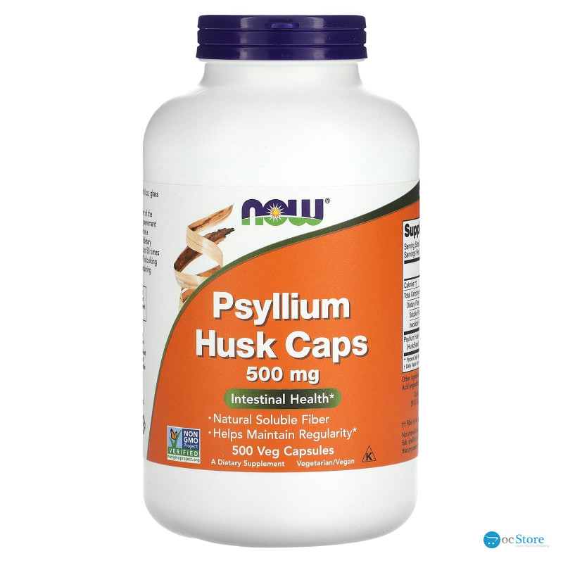 Подорожник, лушпиння із насіння, Psyllium Husk, Now Foods, 500 мг, 500 вегетаріанських капсул